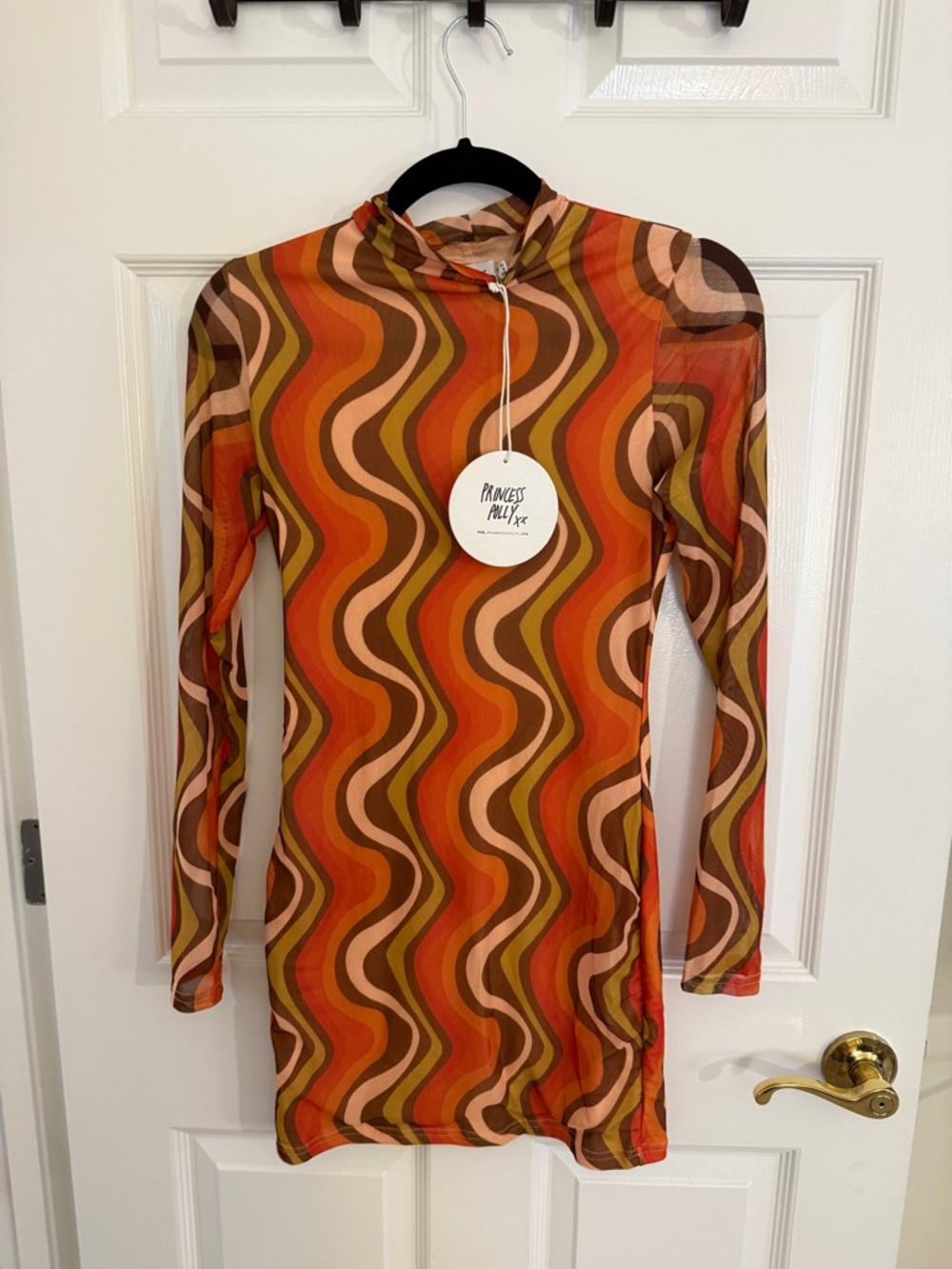 Princess Polly Orion Long Sleeve Mini Dress Orange Multi